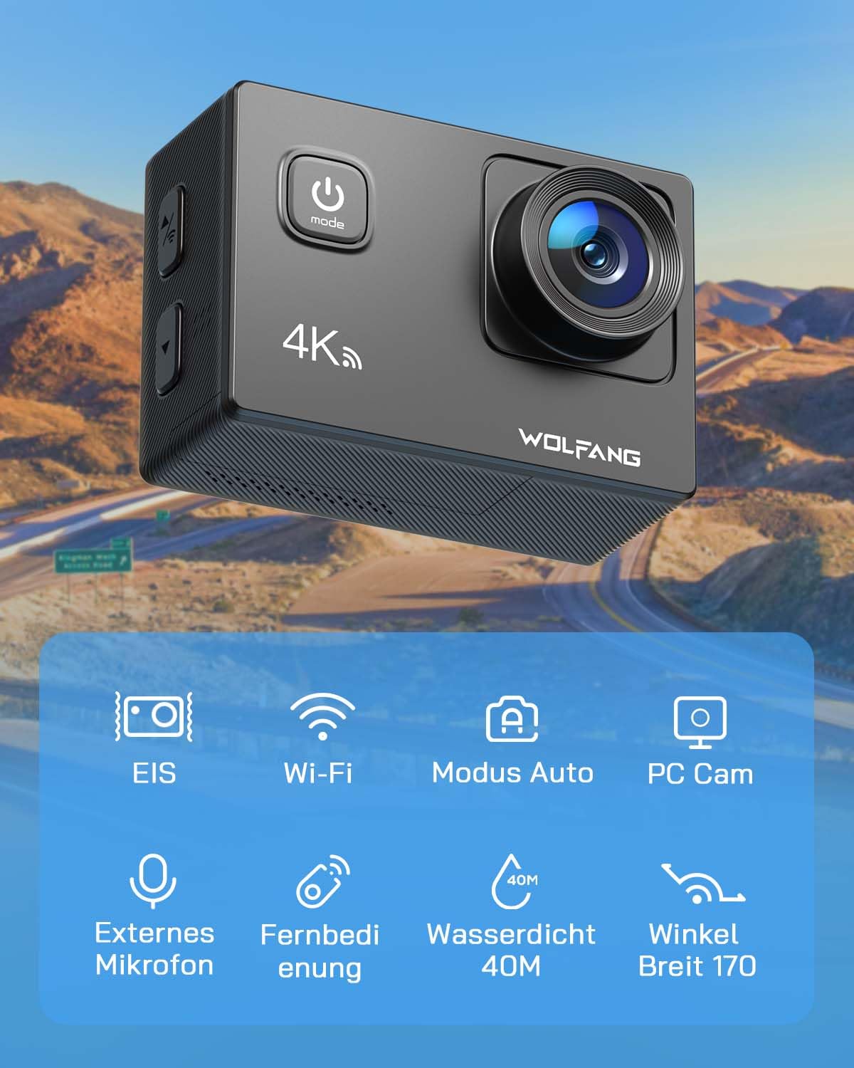 4K Action Cam 20MP Unterwasserkamera 40m mit EIS & 170° Weitwinkel